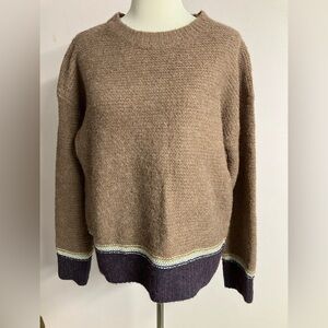 Mystery Women’s Pullover Sweater, Large, Mocha Brown/Purple, Knit Stitch